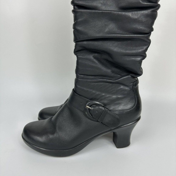 DANSKO Womens 8.5 Brinkley Ruched Knee-High Heeled Boot Black Nappa Leather 39 - Picture 3 of 12